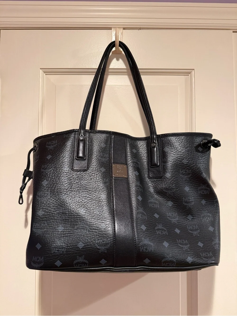 MCM Black Monogram Visetos Medium Leather Tote